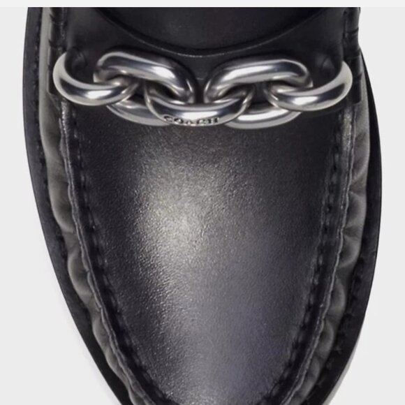 COACH Jess Black Leather Silver Chain Loafers Size 8.5 - Picture 12 of 12
